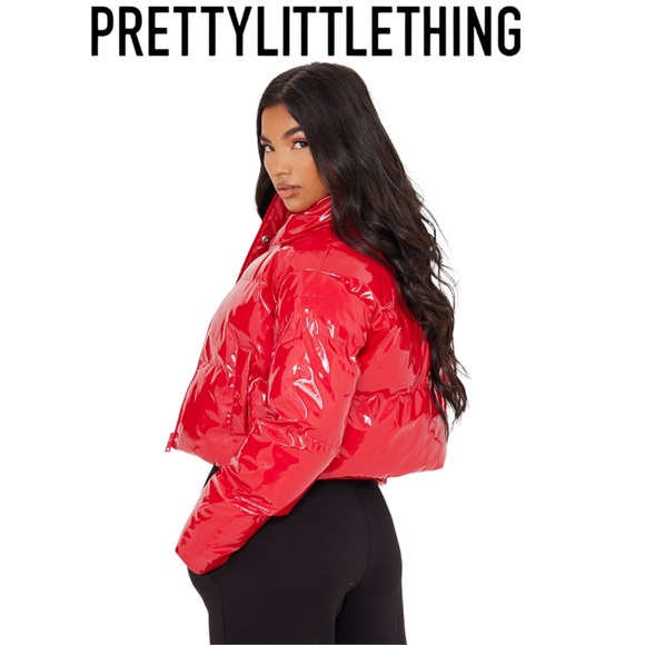 ⤵️🆕PRETTY LITTLE THING Red Vinyl Bubble Puffer Jacket - Picture 5 of 11